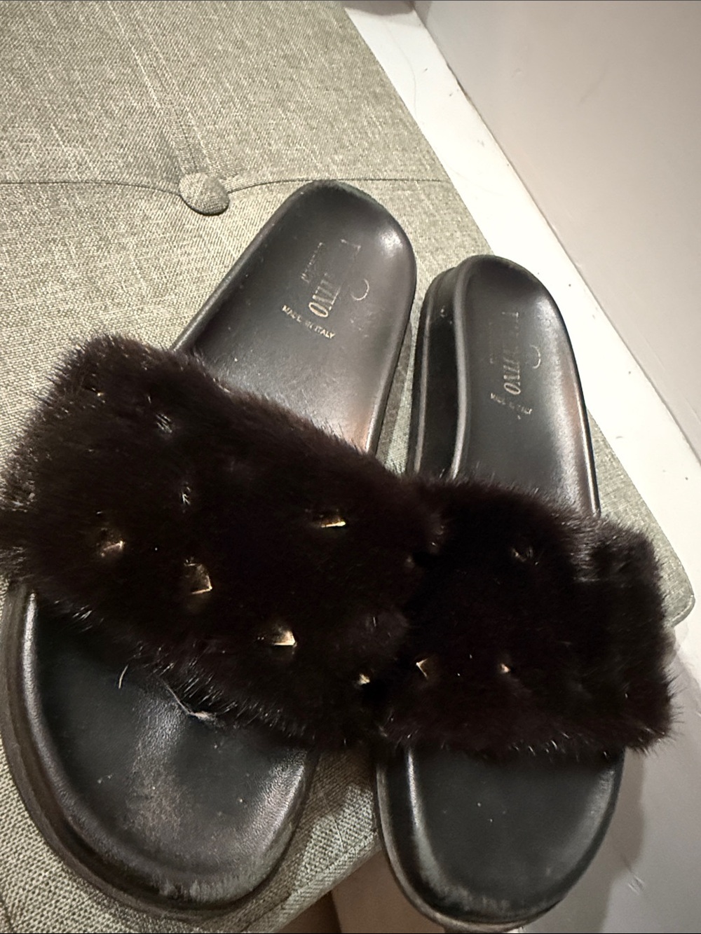 Valentino Garavani Black Faux-Fur Slide Mules